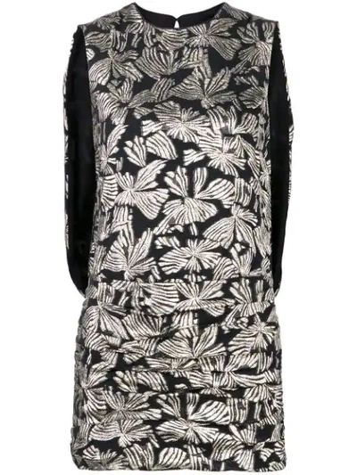 Saint Laurent Floral Short Dress In Black