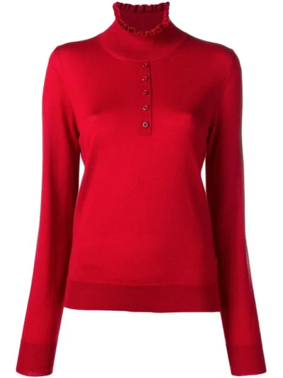 Carven Ruffled Neck Jumper In Red
