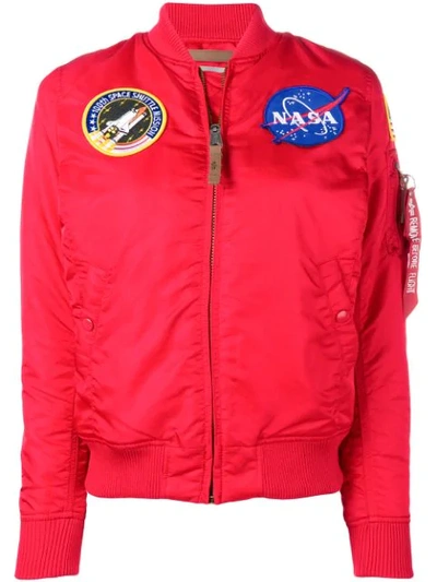 Alpha Industries Nasa Patch Detail Bomber Jacket - Red
