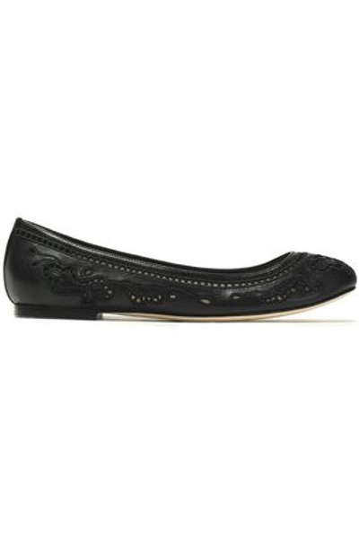 Dolce & Gabbana Woman Broderie Anglaise Leather Ballet Flats Black