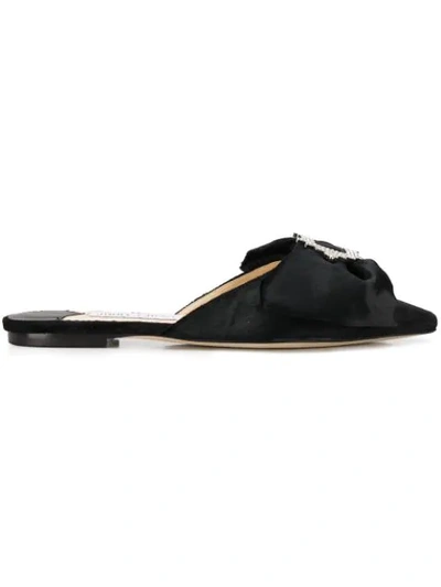 Jimmy Choo Georgia Flat Black Liquid Velvet Pointy Toe Flats With Jewel Buckle Detail