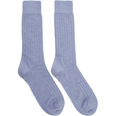 Sunspel Blue Rib Socks In Woad