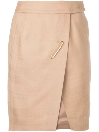 Alexandre Vauthier Safety Pin Detail Check Skirt In Neutrals