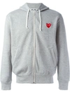 Comme Des Garçons Play Embroidered Heart Hoodie In Grey