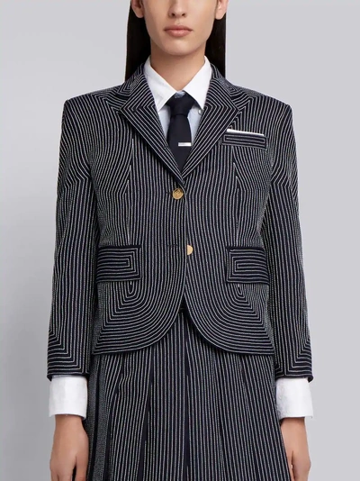 Thom Browne Embroidered Flannel Sport Coat In Blue