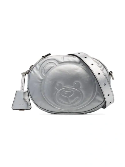 Moschino Silver Metallic Teddy Embossed Leather Belt Bag