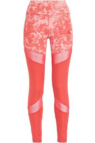 Adidas Originals Adidas Woman Mesh-trimmed Printed Stretch Leggings Coral