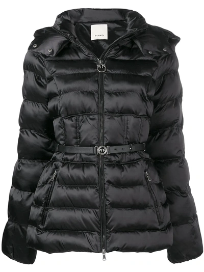 Pinko Belted Padded Jacket In Black
