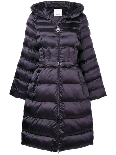 Pinko Long Belted Puffer Jacket In Blue