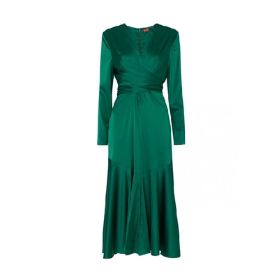 Kitri Sadie V-neck Silk-blend Dress In Emerald