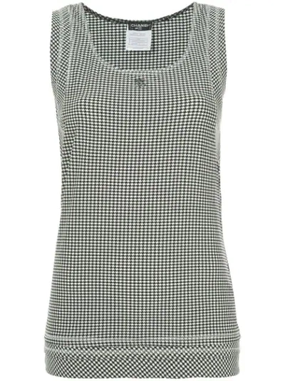 Pre-owned Chanel Houndstooth Sleeveless Top In Black