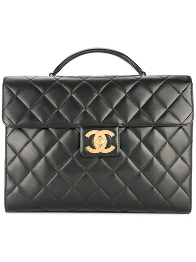 Pre-owned Chanel Quilted Briefcase Business Hand Bag In Black
