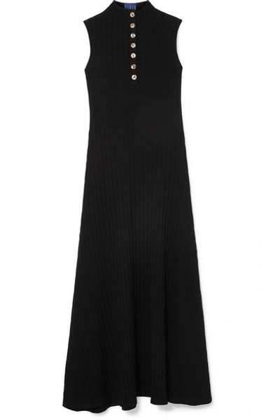 Albus Lumen Rida Ribbed Cotton-blend Jersey Maxi Dress In Black