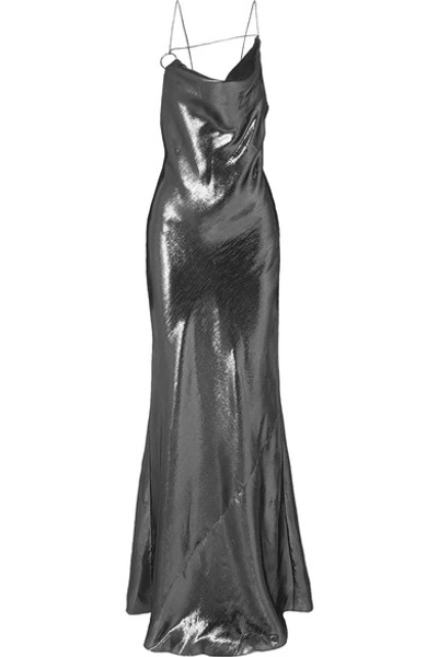 Cushnie Draped Silk-lamé Gown In Gunmetal