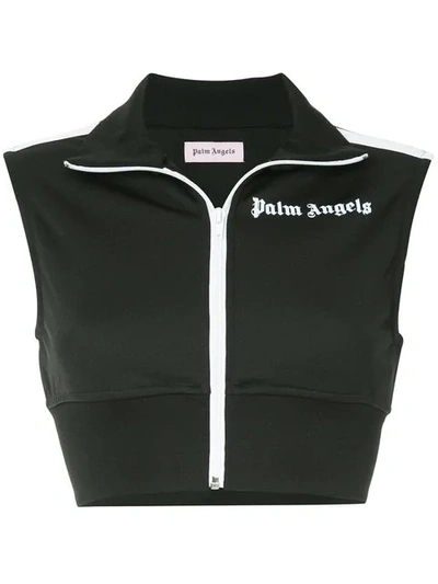 Palm Angels Cropped Gilet Jacket In Black