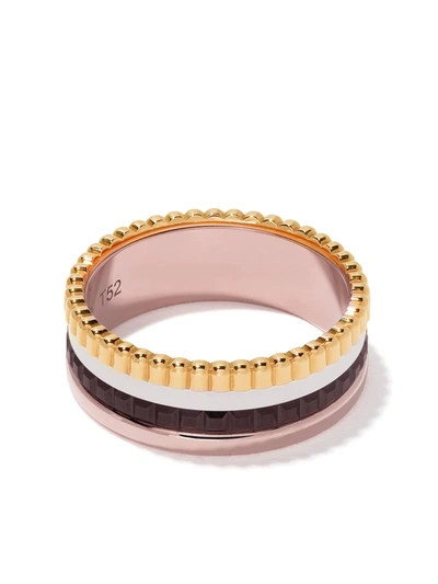 Boucheron 18kt Yellow, Rose, And White Gold Quatre Classique Small Ring In Brown