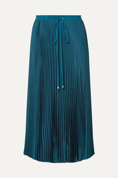 Tibi Mendini Pleated Twill Midi Skirt In Blue