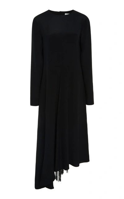 Tibi Asymmetrical Dress Fringe Back In Black