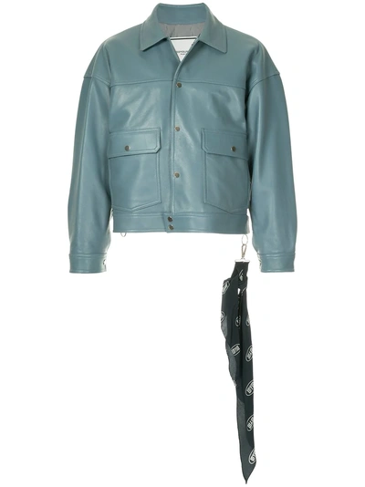 Wooyoungmi Leather Bomber Jacket In Blue