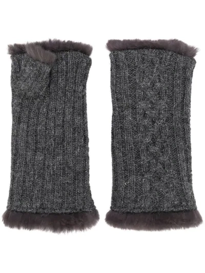 Agnelle Victoire Rabbit Fur-lined Fingerless Gloves In Grey