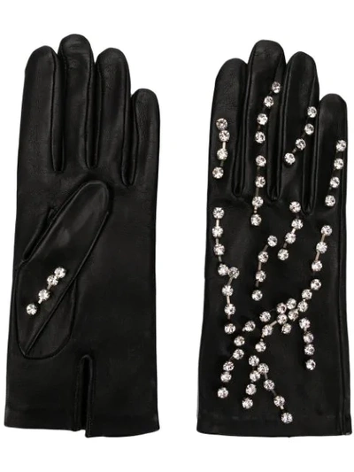 Christopher Kane Crystal Embellished Leather Gloves - Black