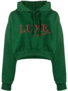 Andrea Crews Slogan Cropped Hoodie - Green