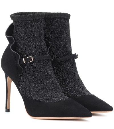 Sophia Webster Lucia Lurex-panelled Suede Ankle Boots In Black