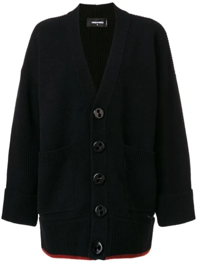 Dsquared2 Chunky Buttoned Cardigan In Black/red|nero