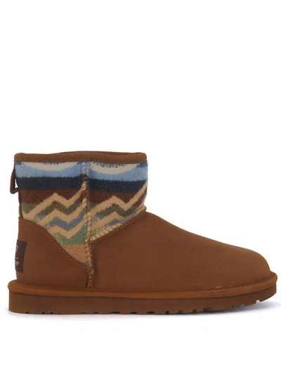 Ugg Classic Pendleton Mini Ankle Boots In Brown Leather In Marrone