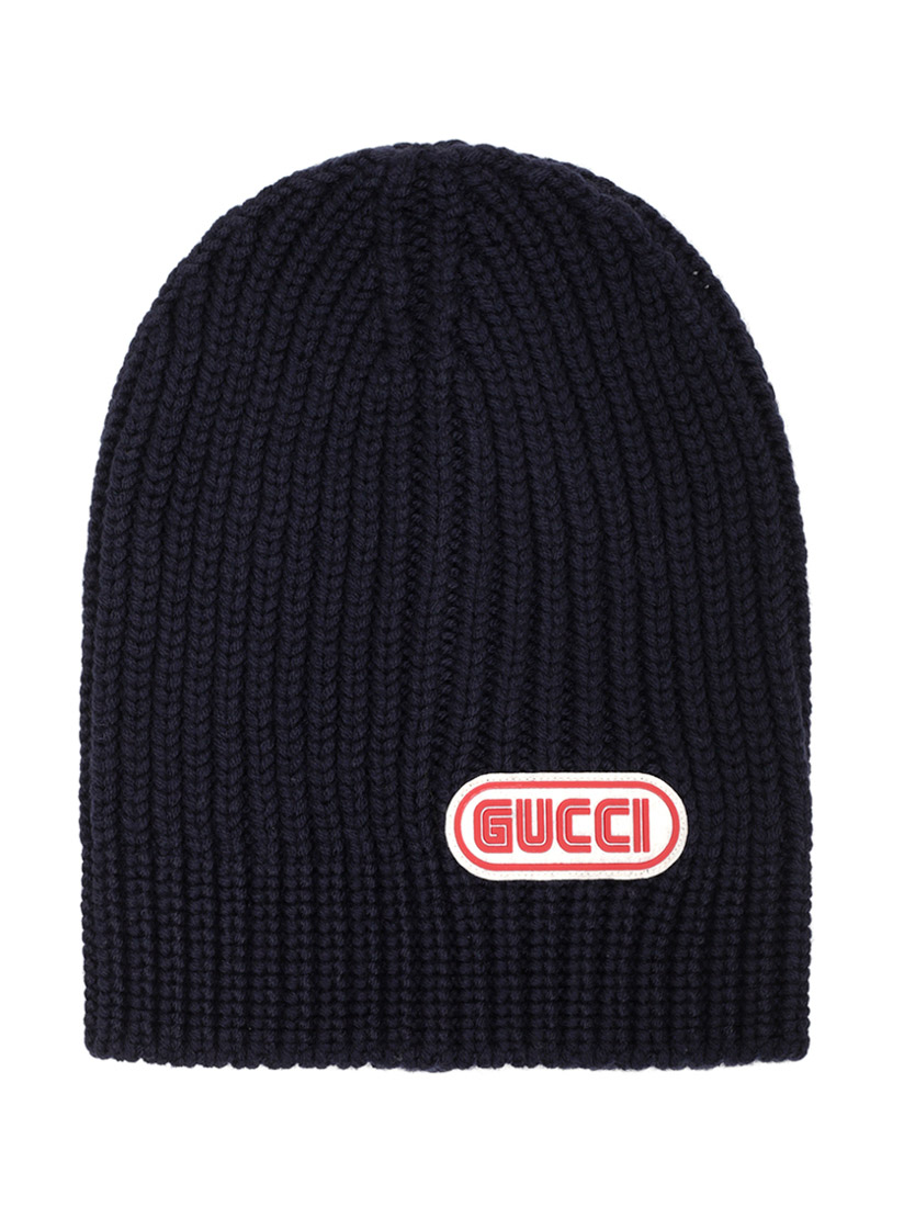 Gucci Logo贴花罗纹套头帽 In Black | ModeSens