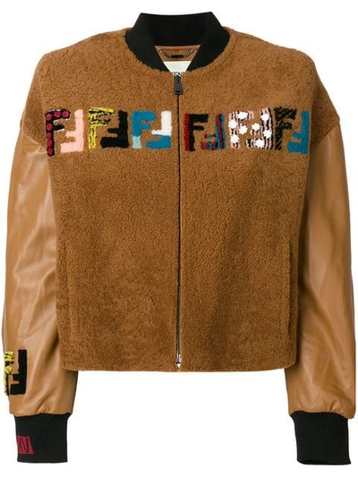 Fendi Embroidered Bomber Jacket In Tobacco