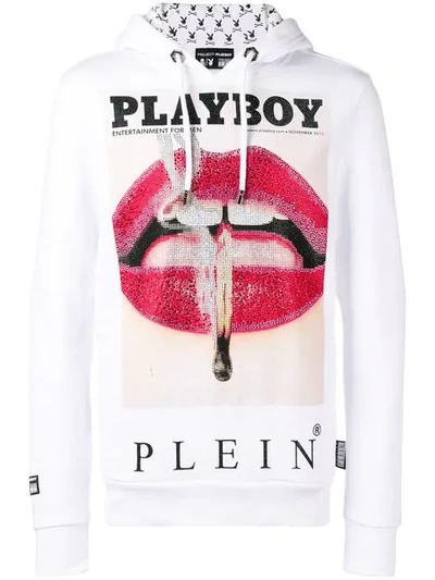 Philipp Plein X Playboy Printed Crystal Hoodie In White