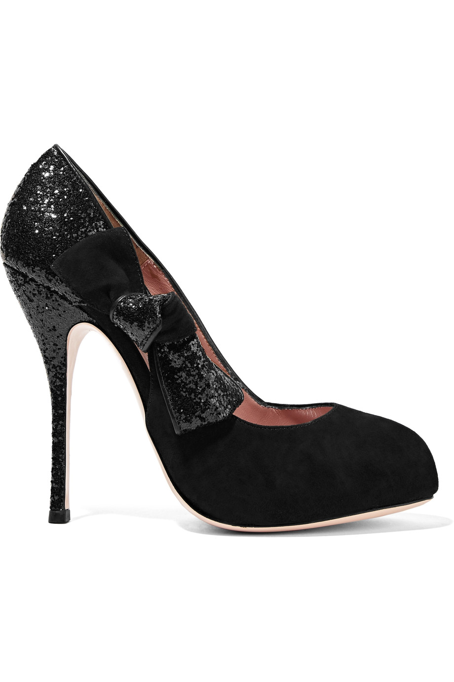 Red Valentino Bow-embellished Glittered Suede Pumps | ModeSens