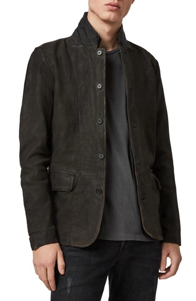 Allsaints Mens Anthracitegre Survey Brushed-leather Blazer Xl In Anthracite Gray