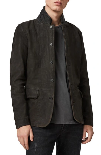 Allsaints Mens Anthracitegre Survey Brushed-leather Blazer Xl