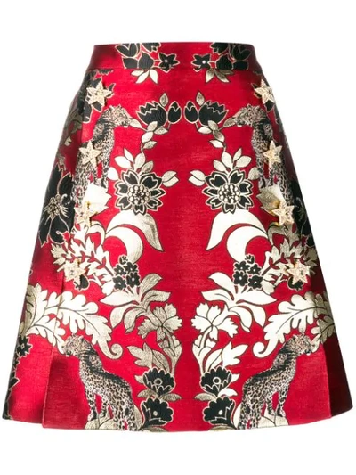 Dolce & Gabbana Silk-blend Jacquard A-line Skirt In Red