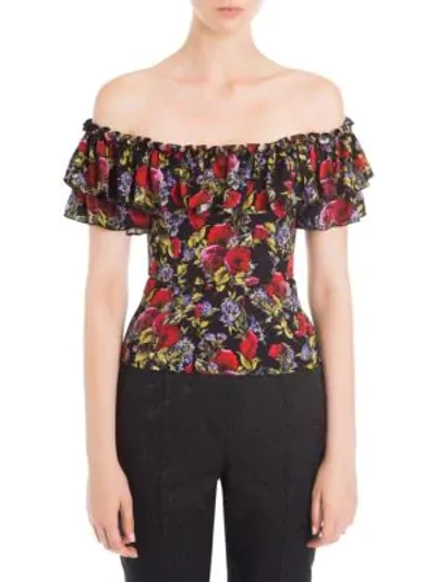 Dolce & Gabbana Off-the-shoulder Silk Charmeuse Top In Micro Multi