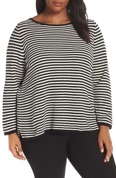 Eileen Fisher Stripe Organic Cotton Chenille Sweater In Soft White/back