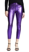 L Agence Margot High-rise Foiled Ankle Skinny Jeans In Eggplant/purple Crackle Foil