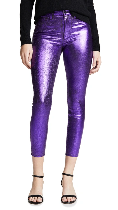 L Agence Margot High-rise Foiled Ankle Skinny Jeans In Eggplant/purple Crackle Foil