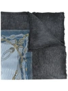 Avant Toi Distressed Printed Scarf In Blue