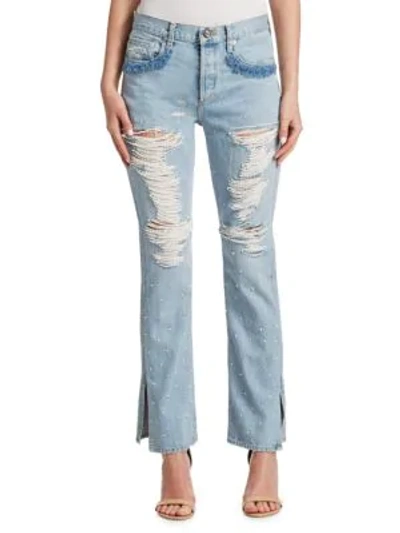 Jonathan Simkhai Distressed Beaded Jeans In Chambray