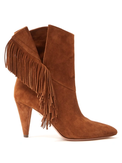 Aquazzura Apache 85 Fringed Suede Ankle Boots In Brown