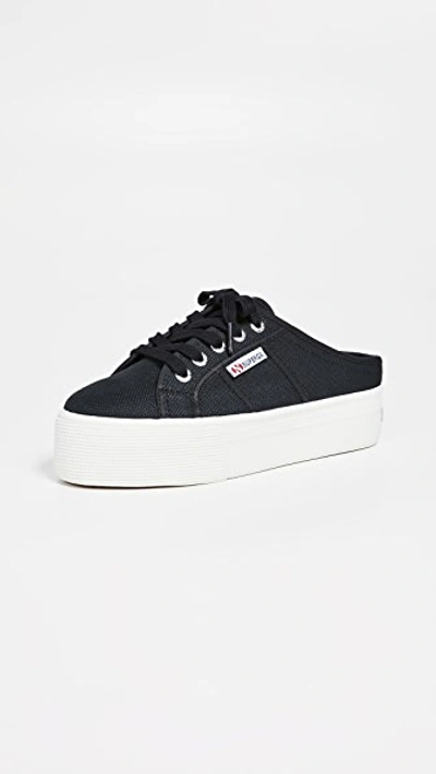 Superga 2284 Mule Canvas Flatform Trainers In Black / White