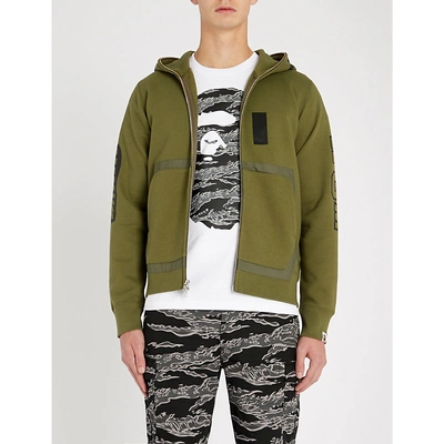 A Bathing Ape Military Shark Cotton-jersey Hoody In Olive Drab
