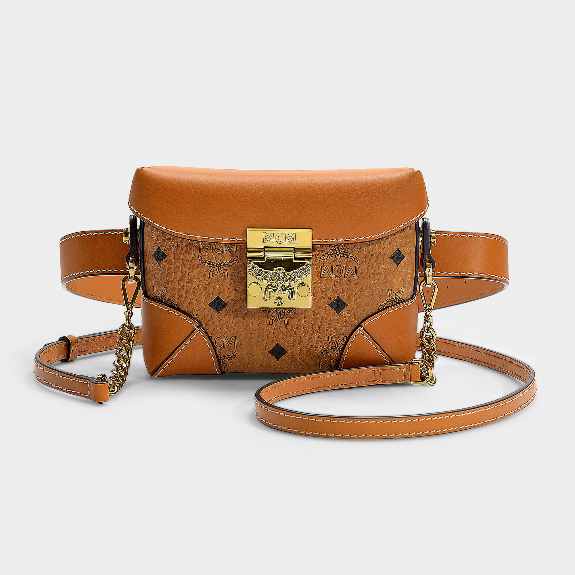 Mcm Soft Berlin Visetos Small Belt Bag In Cognac Leather ModeSens