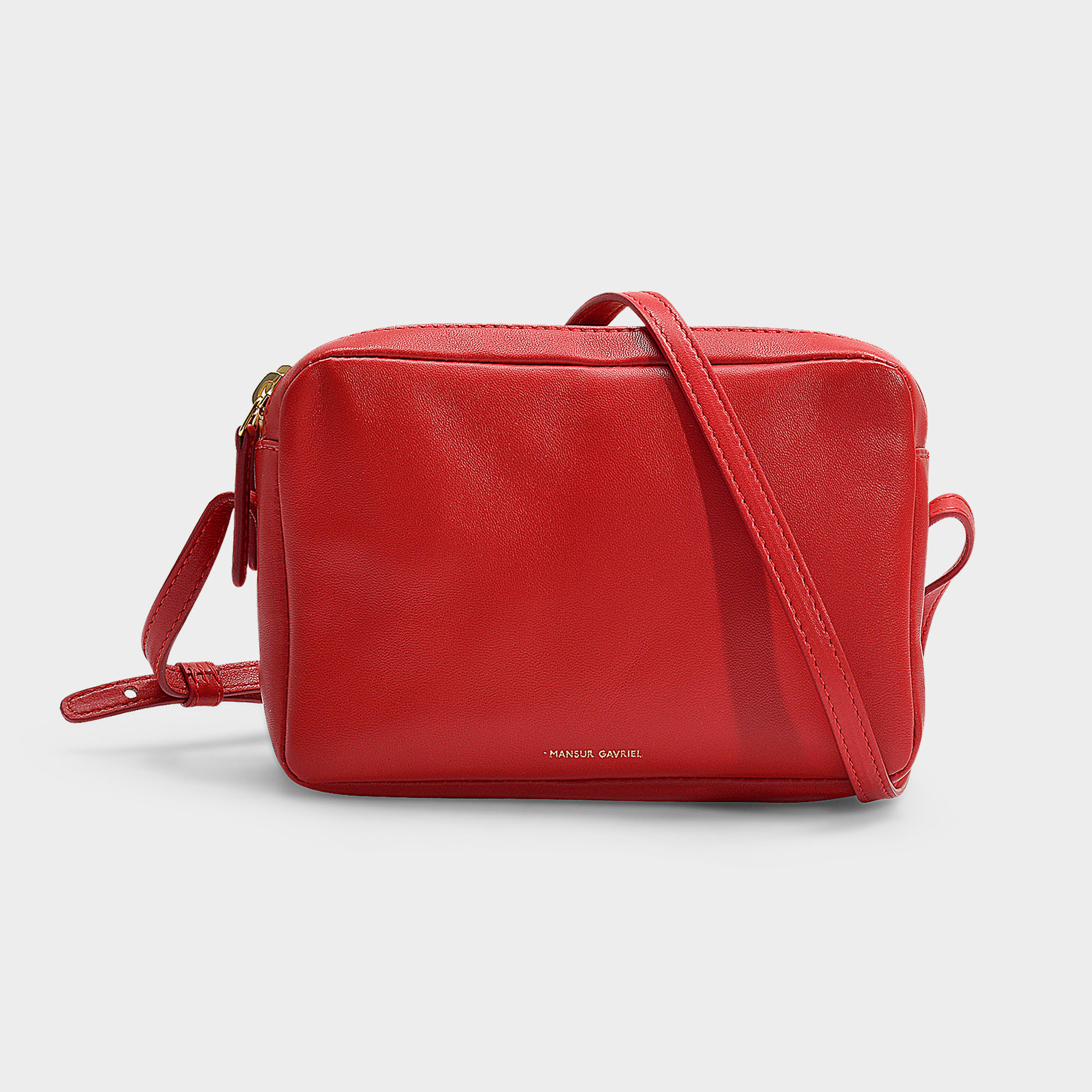 Mansur Gavriel Double Zip Crossbody Bag In Black Lambskin In Red Modesens