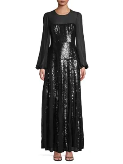 Bcbgmaxazria Chiffon Sleeve Sequin Gown In Black