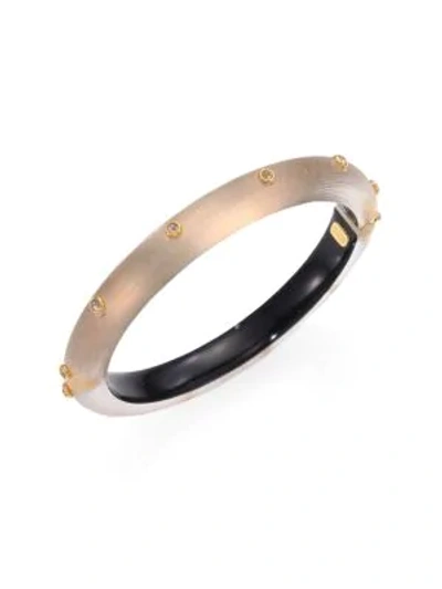 Alexis Bittar Lucite & Crystal Riveted Bangle Bracelet In Warm Grey