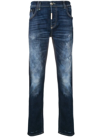 Philipp Plein Straight Leg Stonewashed Jeans In Blue